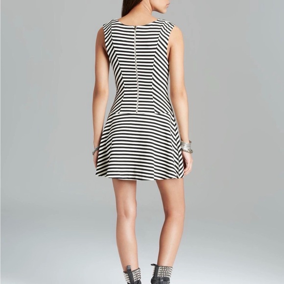 Free People Cha Cha Black White Stripe Skater Dress Sleeveless Fit Flare M - Picture 3 of 10
